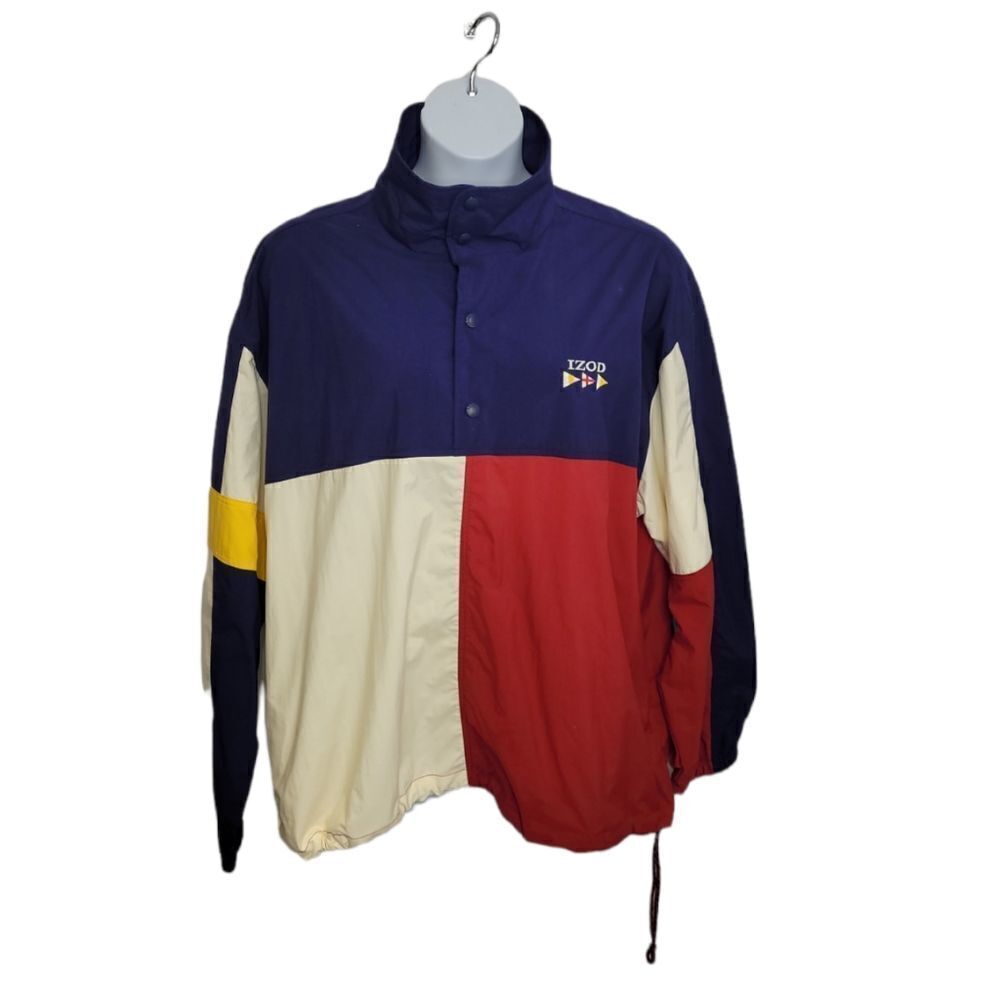 VINTAGE 90s Izod colorblock quarter‎ snap button nylon sporty pullover jacket XL